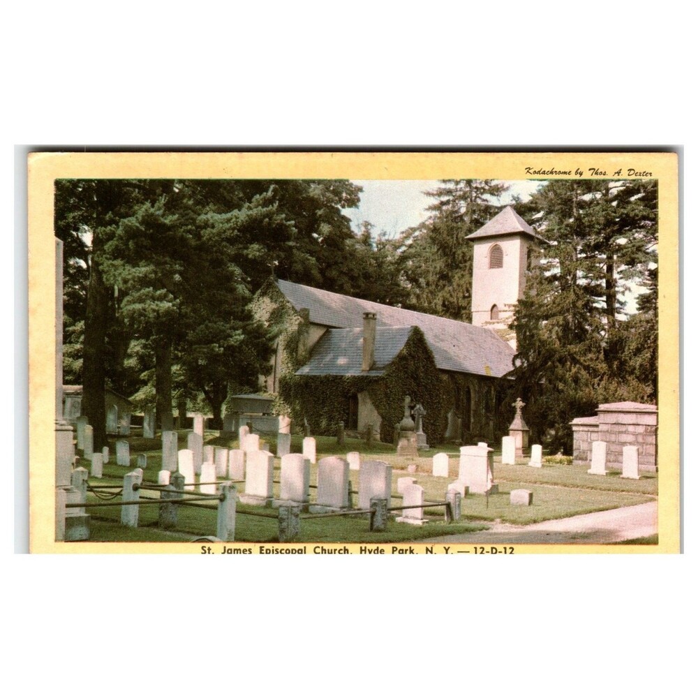 St. James Episcopal Church Hyde Park NY 1950 Postcard Cemetery Kodachrome